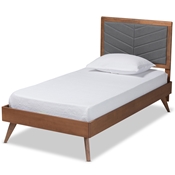 Baxton Studio Roze Mid-Century Modern Dark Grey Fabric Upholstered and Walnut brown Finished Wood Twin Size Platform Bed